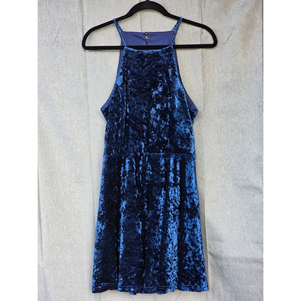 Lulus Royal Blue Crushed Velvet Open Back Skater Mini Dress 66233 Womens Medium